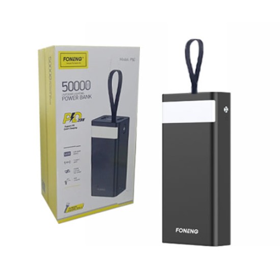 FONENG POWER BANK P50 WITH 5 OUTPUTS AND FLASH LIGHT 50000MAH 20W BLACK